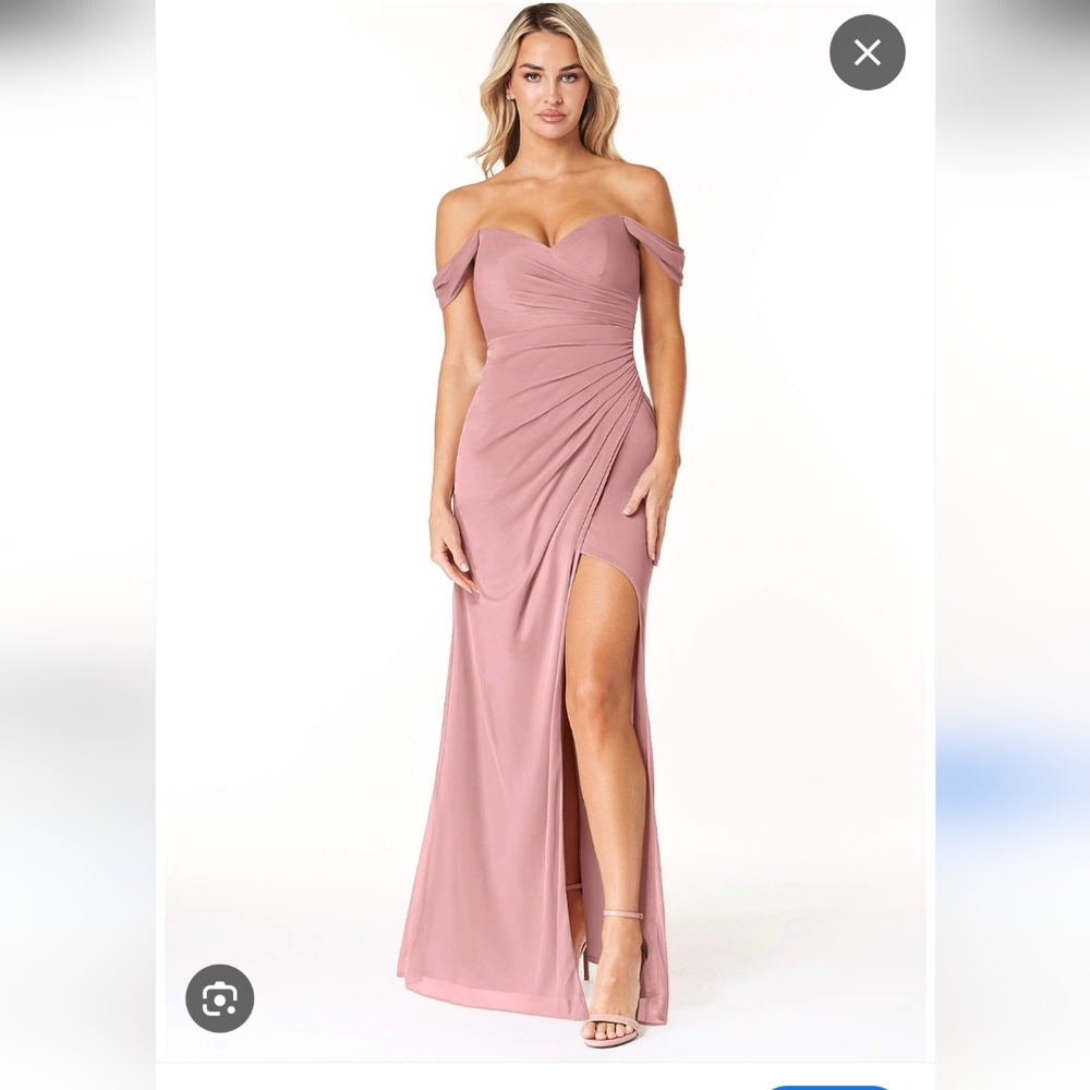 Azazie Tessa Dusty Rose Sheath Sweetheart Off-The-Shoulder Mesh Dress Size 14